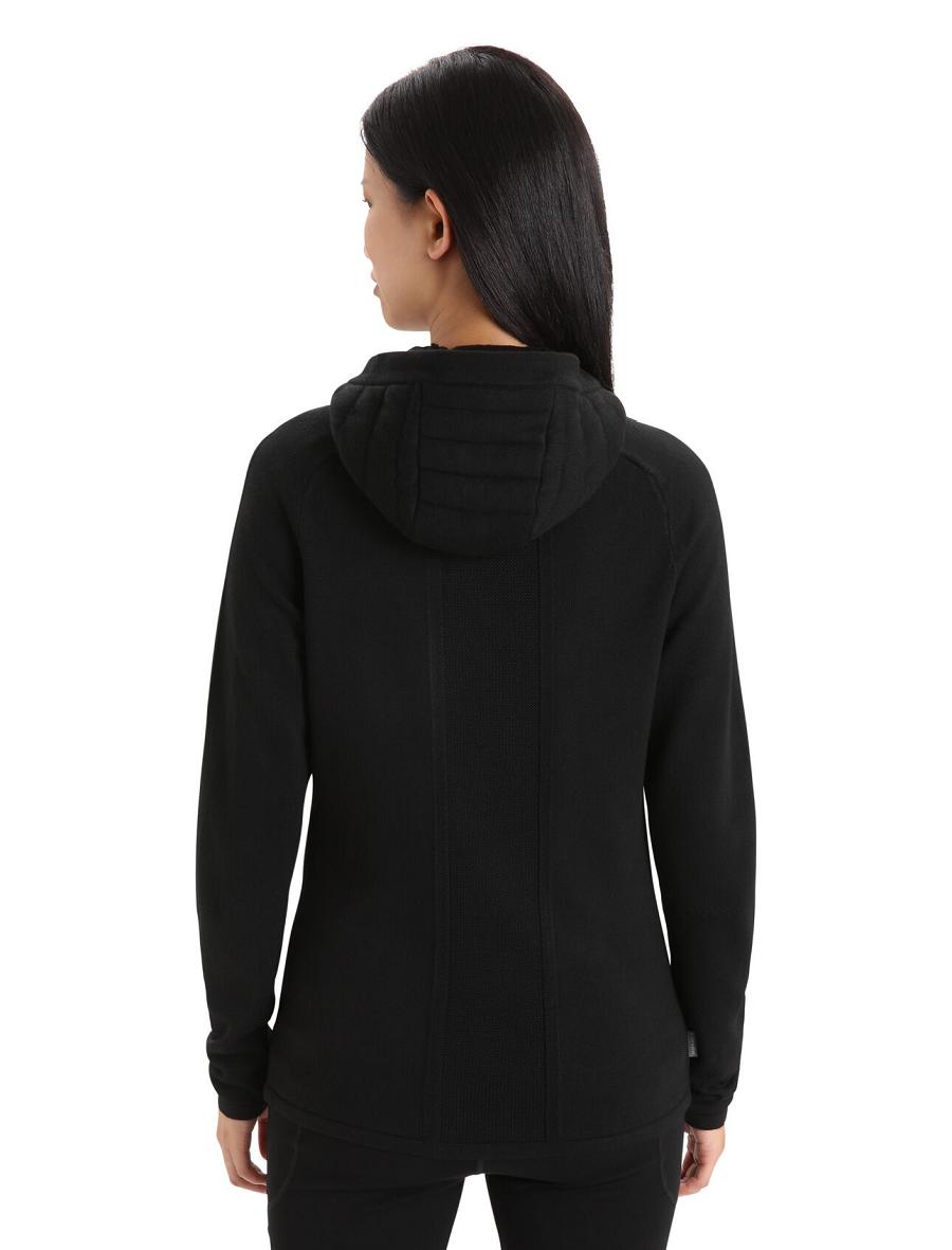 Black Women's Icebreaker ZoneKnit™ Merino Insulated Long Sleeve Zip Hoodie | USA 1670PJJQ